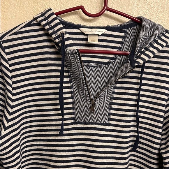 Christopher & Banks Women Pullover Striped Navy White Hoodie Size Large - Picture 2 of 5
